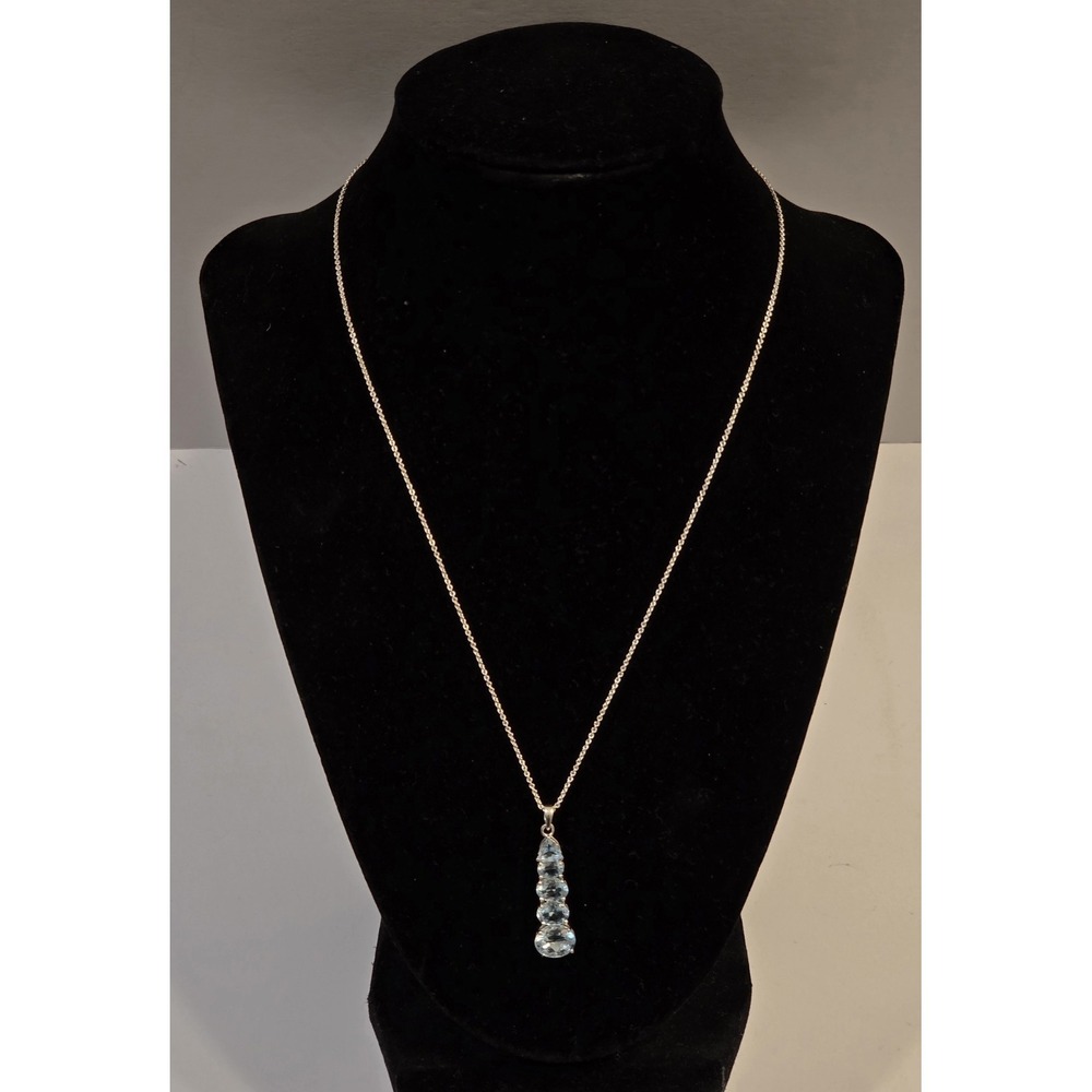 Brilliant Aqua Blue Topaz & Sterling Silver Journey Pendant 18" Sterling Chain